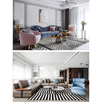 美帮汇民宿黑白条纹客厅宜家地毯北欧风格几何现代简约沙发茶几地垫