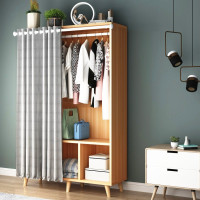 汐岩北欧无布帘衣柜推拉实木质儿童简易挂衣柜移动柜出租房大衣橱