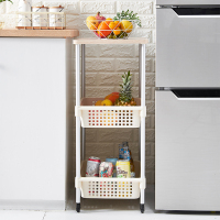 美帮汇厨房置物架可移动卧室带轮收纳架子落地小推车手浴室储物