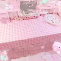 美帮汇少女心原宿风格子桌布 蕾丝边大号粉嫩公主房桌布 花边布