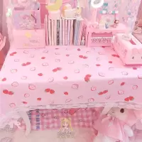 美帮汇少女心莓桌布 蕾丝边印花学生宿舍桌子桌布粉嫩拍照背景布棉