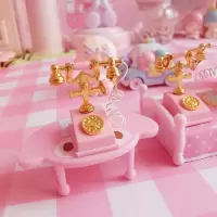 美帮汇粉色迷你小小仿真复古电话摆件少女心桌面场景摆件拍摄道具