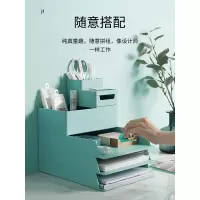 美帮汇办公室桌面收纳盒A4文件整理多功能杂物储物盒学生文具塑料置物架