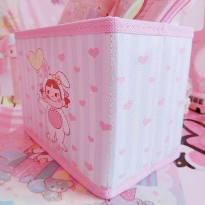 美帮汇Pu桌面收纳盒 牛奶妹少女桌面杂物整理 化妆品收纳客厅遥控