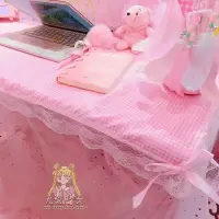 美帮汇粉嫩少女心粉格子桌布蕾丝花边餐桌茶几台布桌垫甜美长方形背景布