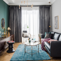 美帮汇2021新款轻奢丝绒北欧简约莫兰迪浅灰卧室客厅丝绒遮光窗帘布大气