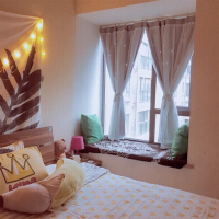 美帮汇免打孔魔术粘贴窗帘布星星全遮光公主风双层窗帘成品安装