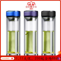 美帮汇双层玻璃杯便携水晶杯子玻璃水杯男士商务办公泡茶杯过滤