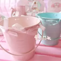 美帮汇少女心房间摆件丝带蝴蝶结铁皮小桶 粉色笔筒盆栽花盆收纳桶