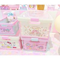 美帮汇日系软萌美乐蒂折叠桌面收纳盒塑料带盖防尘化妆品整理盒杂物盒