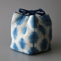 美帮汇植物蓝染棉布收纳袋茶壶茶杯一壶四杯束口抽绳扎染旅行茶具收纳包