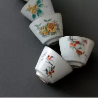 美帮汇汝窑茶杯礼盒功夫品茗杯柿子陶瓷仿古汝瓷开片石榴主人杯个人杯