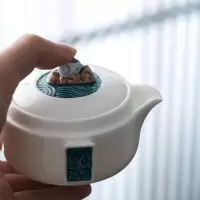 美帮汇青山旅行茶具快客杯一壶三杯户外功夫茶具套装玉泥甜白茶碗泡茶碗