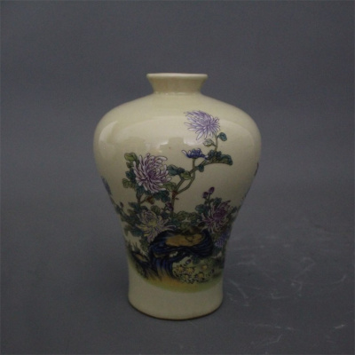 美帮汇景德镇仿古陶瓷器雍正粉彩菊花鸟图梅瓶家居装饰摆件展柜收藏做旧