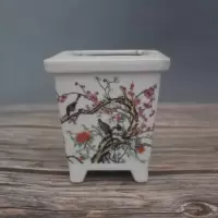 美帮汇民国粉彩四方形喜上眉梢多肉菖蒲花盆景德镇瓷器家居装饰摆件收藏