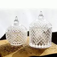 美帮汇水晶玻璃盒甜品罐装饰罐子化妆棉签带盖首饰收纳盒牙签筒