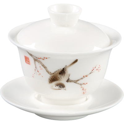 美帮汇德化白瓷三才盖碗茶杯大号功夫茶具套装家用陶瓷配件敬茶碗主人杯