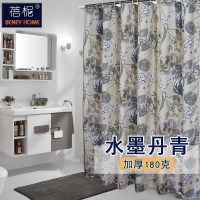 美帮汇中国墨花浴帘水布加厚霉卫生间淋浴隔断挂帘浴室帘子