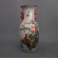 美帮汇景德镇仿古陶瓷乾隆粉彩大吉富贵裂纹花瓶家居装饰摆件展柜收藏