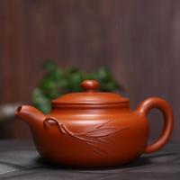 美帮汇紫砂壶朱泥仿古贴竹叶全手工茶具茶壶家用泡茶壶