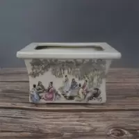 美帮汇景德镇陶瓷民国粉彩竹林七贤山羊开泰四方菖蒲多肉花盆家居装饰摆