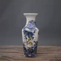 美帮汇景德镇仿古陶瓷乾隆粉彩四方花瓶双龙戏珠摆件家居装饰展柜做旧