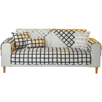 美帮汇全棉斜纹简约现代格子字母沙发垫沙发套垫靠背全棉沙发巾沙发盖巾