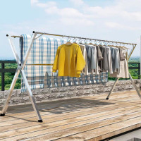 美帮汇晾衣架落地折叠室内家用阳台室外不锈钢卧室凉伸缩式杆晒被子