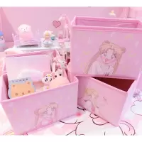 美帮汇粉嫩日系原宿美少女桌面收纳盒化妆品杂物收纳篮整理盒折叠盒