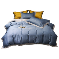 美帮汇现代风四件套60支长绒棉简约现代全棉全棉被套欧式床单一米八床兰