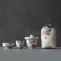 美帮汇月白汝瓷快客杯一壶两杯柿子大小杯石榴开片汝窑便携功夫茶具