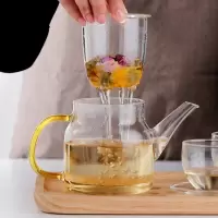 美帮汇高温蜡烛加热玻璃小号水果泡茶壶单人带过滤网长嘴家用茶具套装