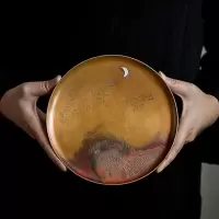 美帮汇镶银紫铜茶盘干泡盘圆形复古手工茶具壶杯托隔热垫茶具配件壶承