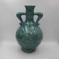 美帮汇景德镇仿古陶瓷刻龙纹绿釉花瓶中式展柜摆件收藏做旧收藏复古风