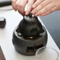 美帮汇粗陶紫泥温茶炉套装陶瓷家用温茶壶銮金煮茶器保温座蜡烛温茶器