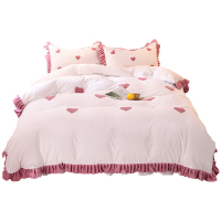 美帮汇床裙四件套冬季床裙式珊瑚绒被套宝宝绒被套毛绒公主花边仙女