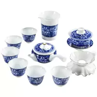 美帮汇整套白瓷功夫茶具套装 青花陶瓷侧把茶壶盖碗茶杯礼品礼盒装