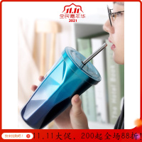 美帮汇带吸管杯成人创意个性咖啡奶茶杯子女不锈钢水杯