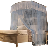 美帮汇U型廷伸缩蚊帐欧式公主风1.5米1.8m床家用落地带支架三开帐子