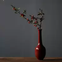 美帮汇原矿脂红陶瓷花瓶摆件色花樽插花干花禅意小花瓶茶席茶道花器