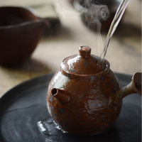 美帮汇古法柴烧粗陶日式急须壶短侧把壶仿古侧把茶壶老岩泥冲罐泡茶壶