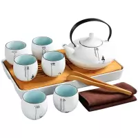 美帮汇定窑白瓷功夫茶具套装 大号陶瓷茶壶亚光提梁壶日式家用茶杯