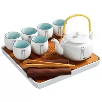 美帮汇定窑白瓷功夫茶具套装 大号陶瓷茶壶脂白提梁壶办公家用茶杯