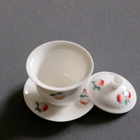 美帮汇手绘寿桃中号盖碗白瓷陶瓷家用功夫茶具茶杯壶承敬茶碗三才盖碗