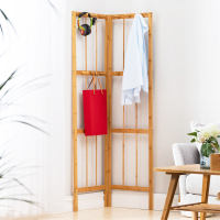 汐岩挂衣架落地卧室收纳置物架实木衣架木质简约转角衣帽架挂包架