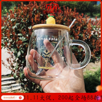 美帮汇玻璃马克杯男女办公咖啡杯带盖勺家用水杯子高温可微波
