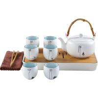 美帮汇白瓷功夫茶具套装家用大号陶瓷泡茶壶日式茶杯提梁壶干泡茶盘