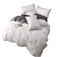 美帮汇北欧轻奢磨毛四件套 民宿酒店床上用品床单男简约单人被罩 白