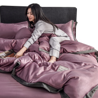 美帮汇夏季床单三件代冰丝简约床上欧美风四件套被套男士 豆沙