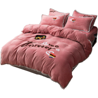 美帮汇床上四件套绒面冬天 双面绒加绒加厚被套法莱绒毛绒床单珊瑚绒女